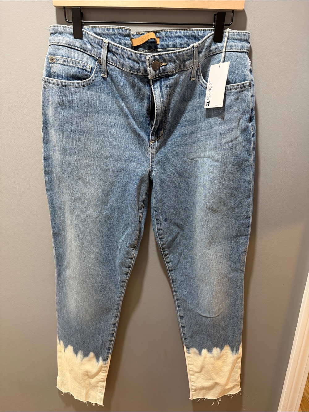 Joe's Jeans Light Blue Denim Mid Rise Skinny Ankle Jeans with Cream Dip-Dye